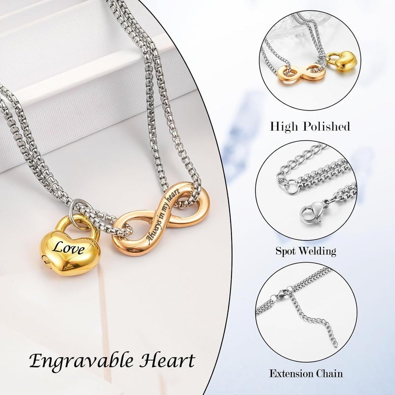 XIUDA Infinity Urn Necklace for Human Ashes Always in My Heart Cremation Necklace Stainless Steel Memorial Ash Jewelry for Women - Image 3